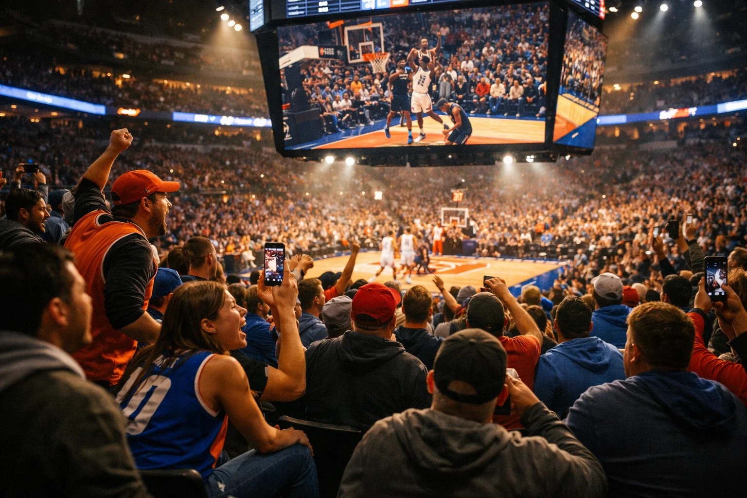Spannende Live-Basketball-Szene mit Fans die gebannt das Spiel verfolgen