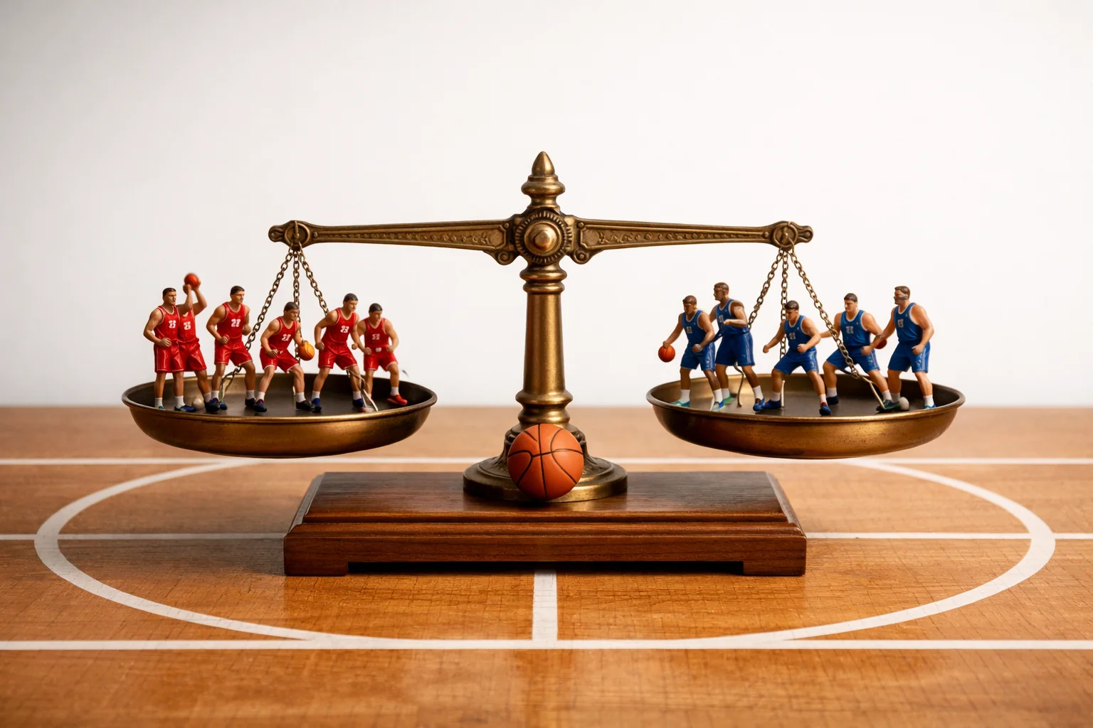 Symbolische Darstellung zweier Basketball-Teams im ausbalancierten Wettbewerb